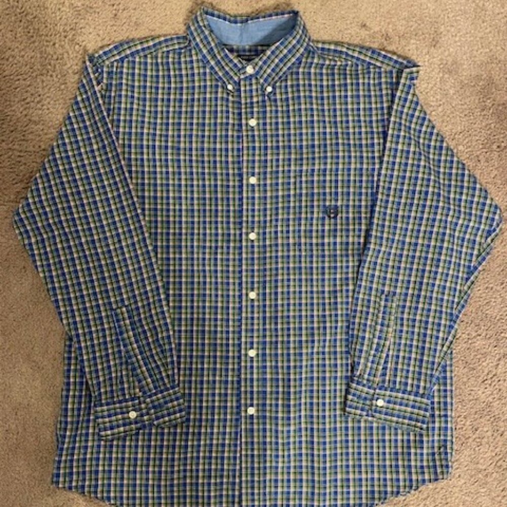CHAPS Easy Care Plaid Button Down Short Sleeve Blue/Red/Green/ Men’s Size XL